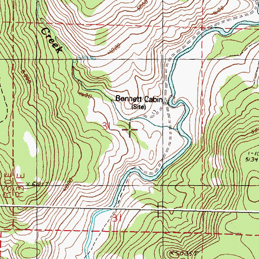 Topographic Map of Bennett Cabin, OR