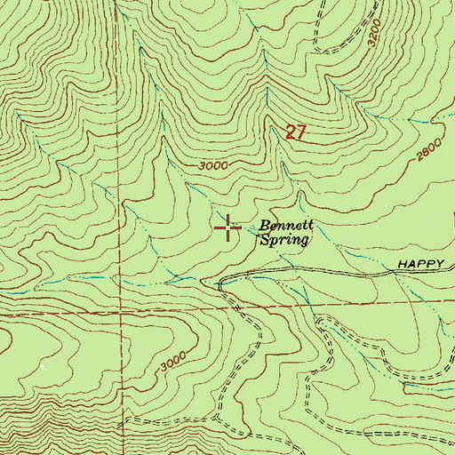 Topographic Map of Bennett Spring, OR