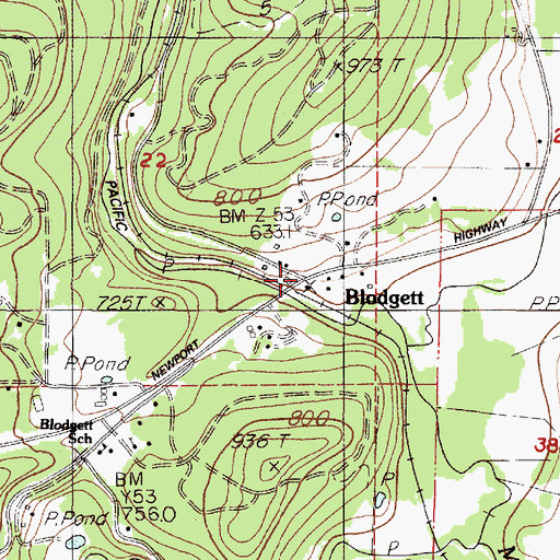 Topographic Map of Blodgett, OR
