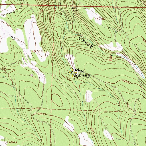 Topographic Map of Blue Spring, OR
