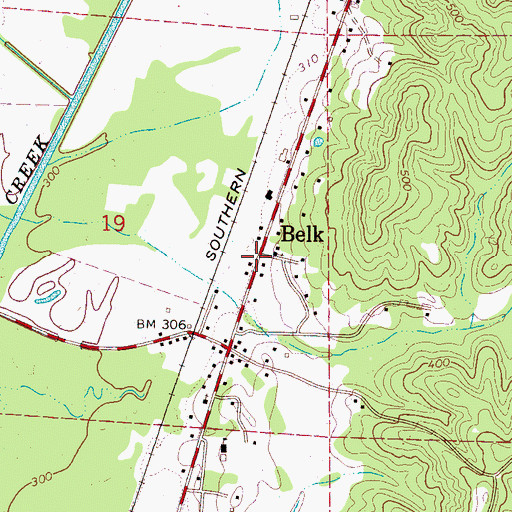 Topographic Map of Belk, AL