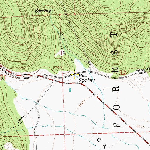 Topographic Map of Box Spring, OR
