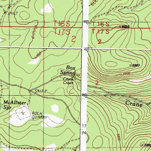 Topographic Map of Box Spring, OR