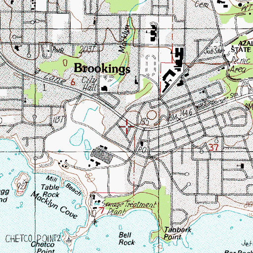 Topographic Map of Brookings, OR