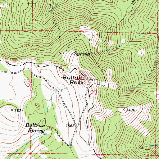 Topographic Map of Bullrun Rock, OR