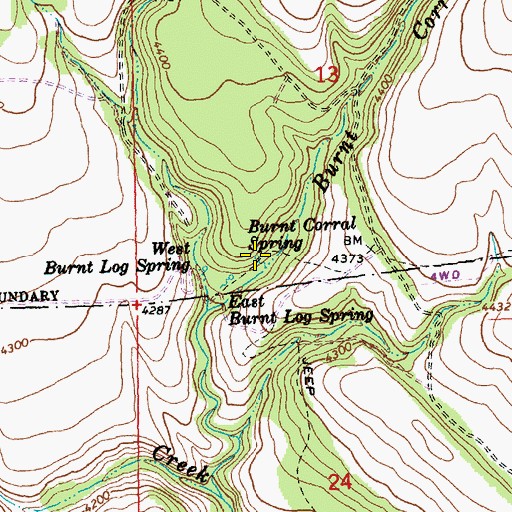 Topographic Map of Burnt Corral Spring, OR