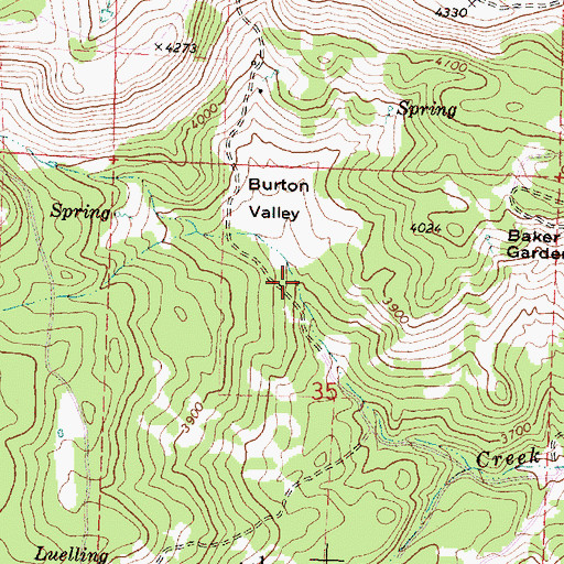 Topographic Map of Burton Valley, OR