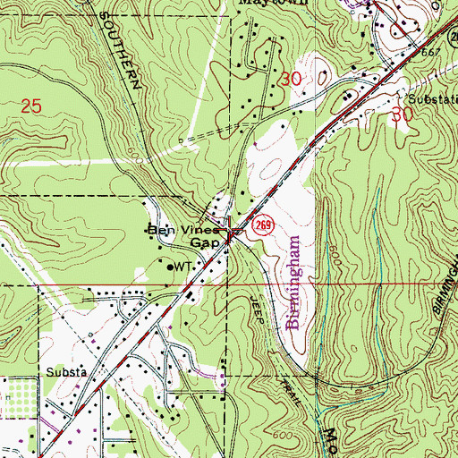 Topographic Map of Ben Vines Gap, AL
