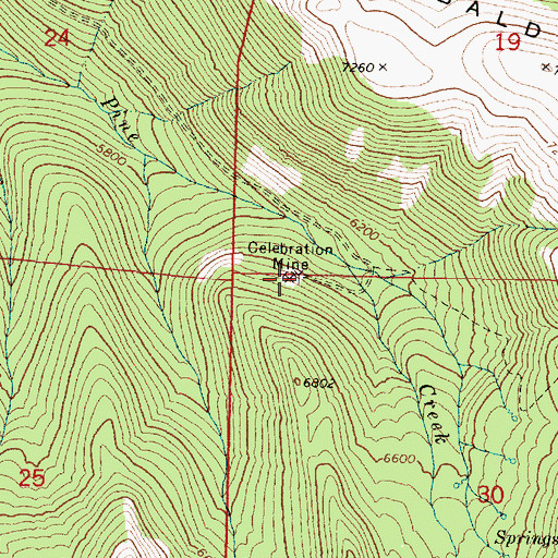 Topographic Map of Celebration Mine, OR