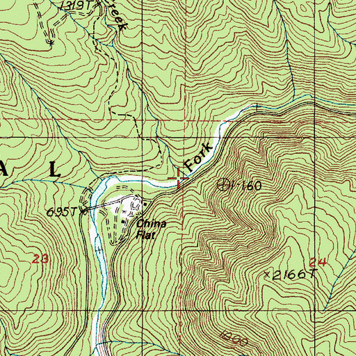 Topographic Map of China Creek, OR