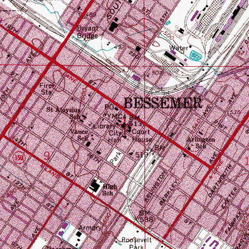 Topographic Map of Bessemer, AL
