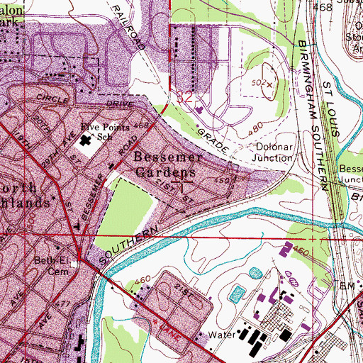 Topographic Map of Bessemer Gardens, AL