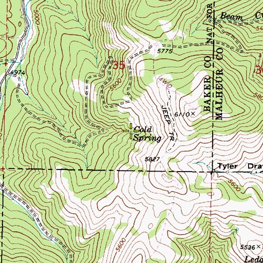 Topographic Map of Cold Spring, OR