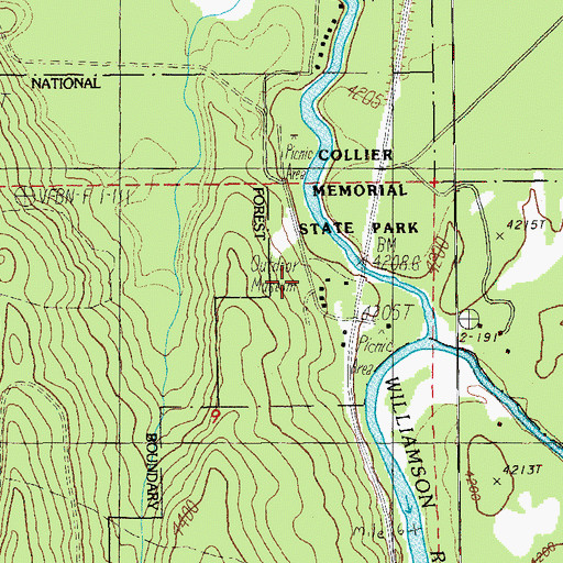 Topographic Map of Collier Memorial State Park, OR