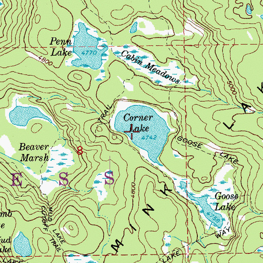 Topographic Map of Corner Lake, OR