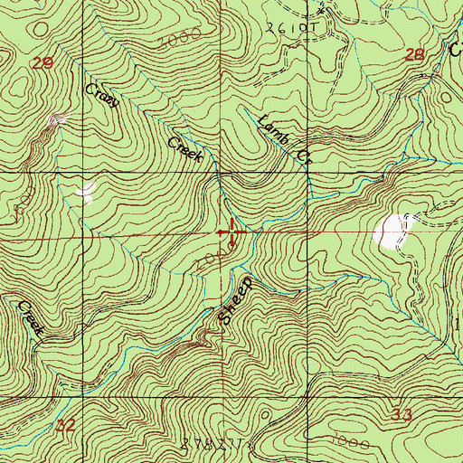Topographic Map of Crazy Creek, OR