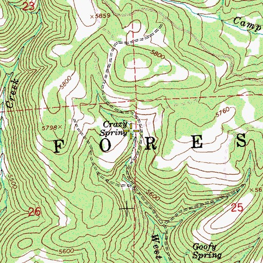 Topographic Map of Crazy Spring, OR