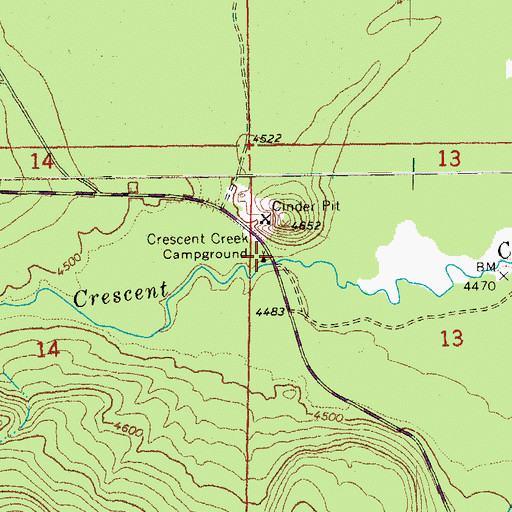 Topographic Map of Crescent Creek Recreation Site, OR