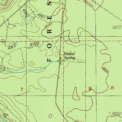 Topographic Map of Daniel Spring, OR