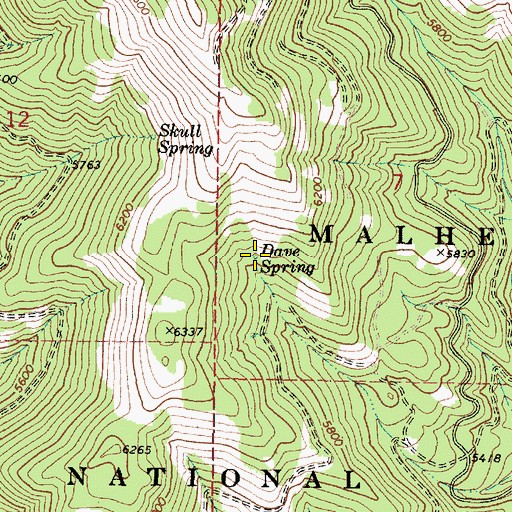 Topographic Map of Dave Spring, OR