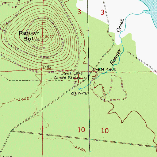 Topographic Map of Davis Lake Guard Station, OR