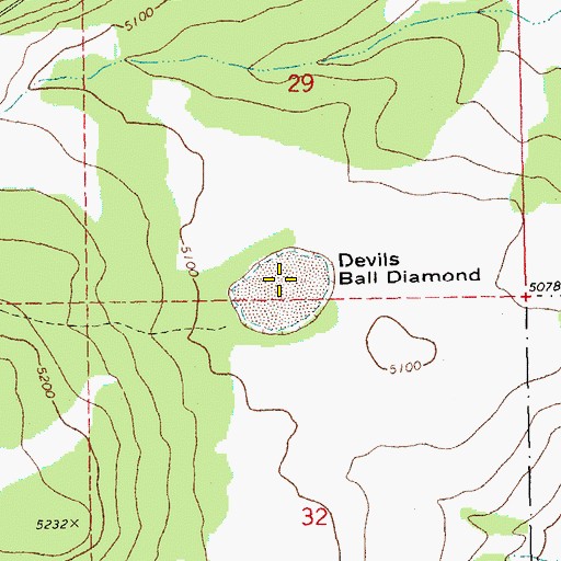 Topographic Map of Devils Ball Diamond, OR