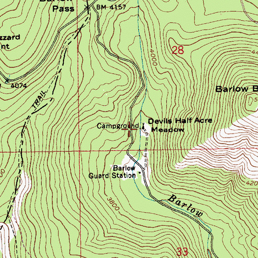 Topographic Map of Devils Half Acre Meadow, OR