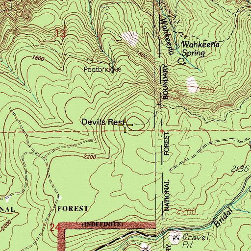Topographic Map of Devils Rest, OR