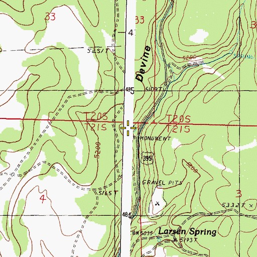 Topographic Map of Devine Monument, OR