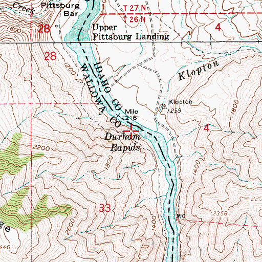 Topographic Map of Durham Rapids, ID