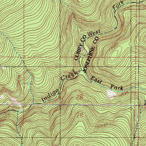Topographic Map of East Fork Indigo Creek, OR