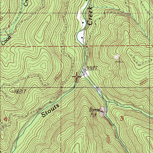 Topographic Map of East Fork Stouts Creek, OR