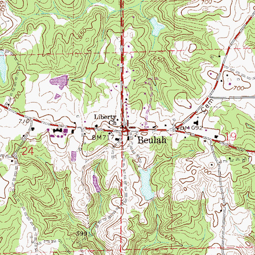Topographic Map of Beulah, AL