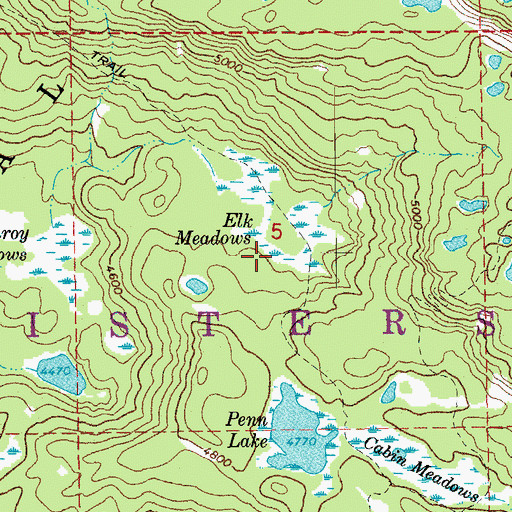 Topographic Map of Elk Meadows, OR