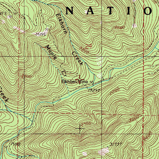 Topographic Map of Elkhorn Mine, OR