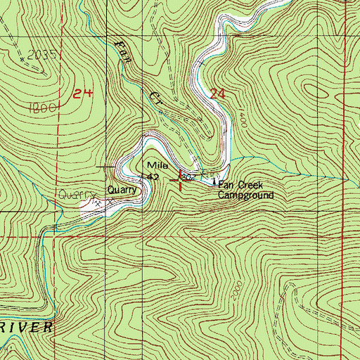 Topographic Map of Fan Creek, OR