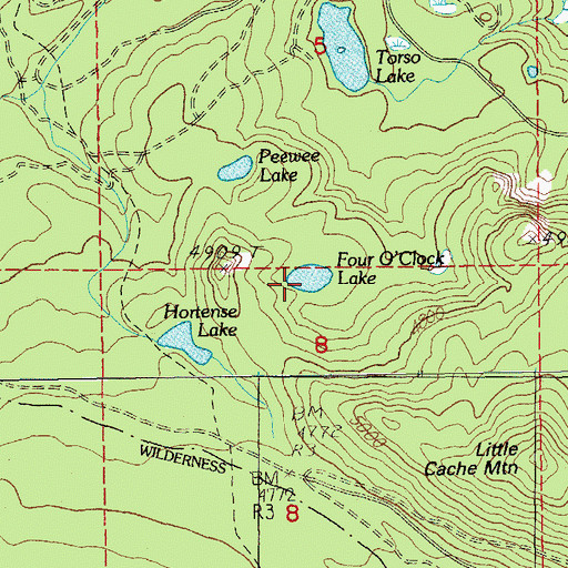 Topographic Map of Four O'Clock Lake, OR
