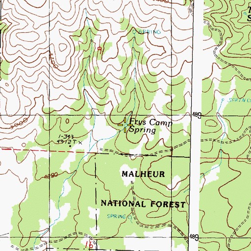 Topographic Map of Frys Camp Spring, OR