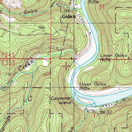 Topographic Map of Galice Creek, OR