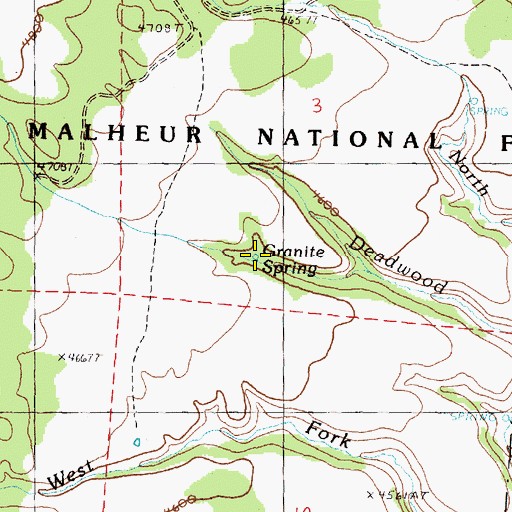 Topographic Map of Granite Spring, OR