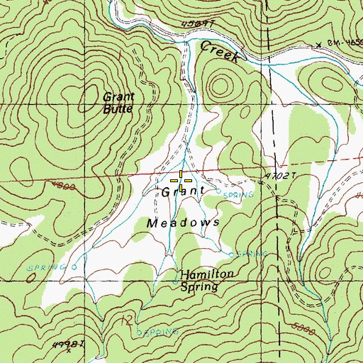 Topographic Map of Grant Meadows, OR