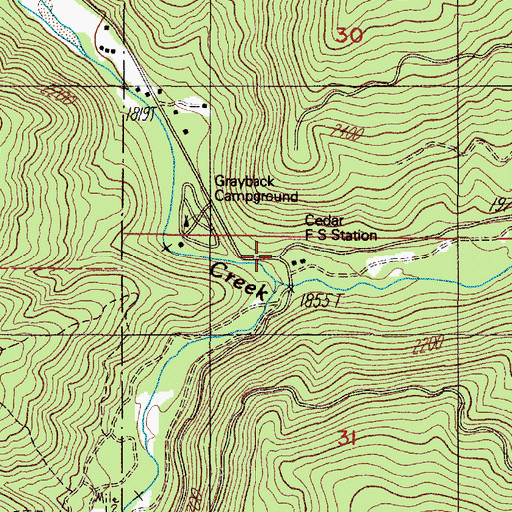 Topographic Map of Grayback Recreation Site, OR