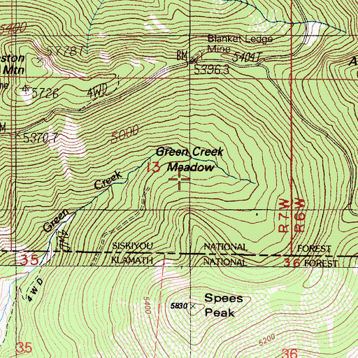 Topographic Map of Green Creek Meadow, OR