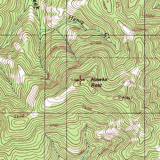 Topographic Map of Hawks Rest, OR