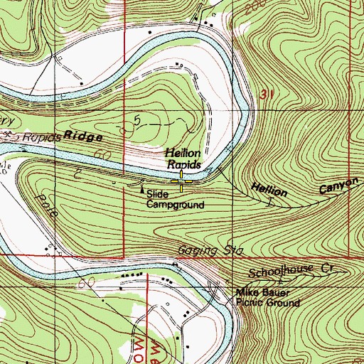 Topographic Map of Hellion Rapids, OR