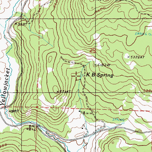 Topographic Map of K B Spring, OR