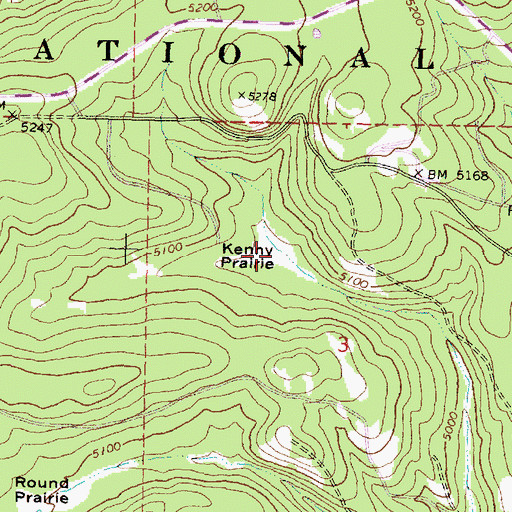 Topographic Map of Kenny Prairie, OR