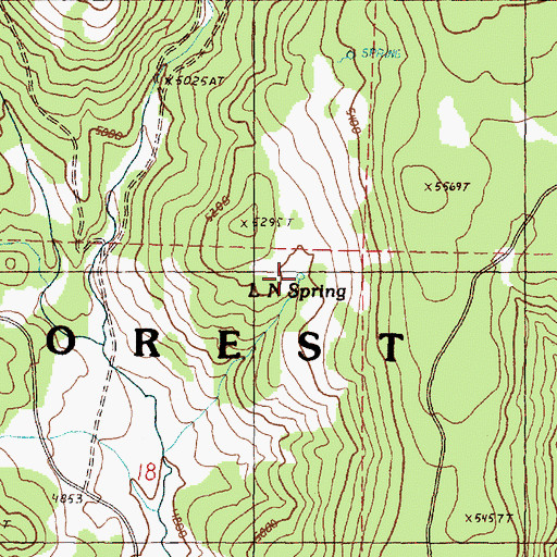 Topographic Map of L N Spring, OR