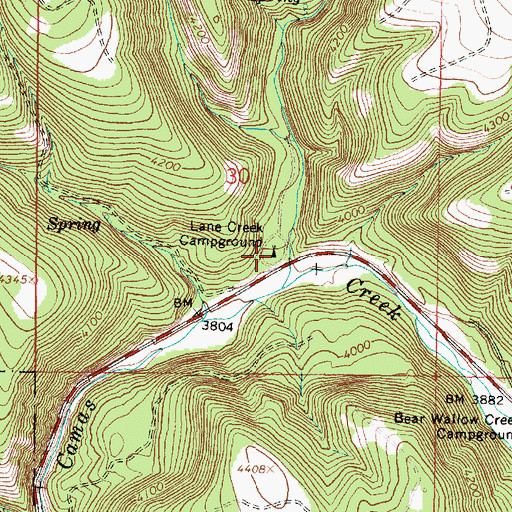 Topographic Map of Lane Creek Recreation Site, OR
