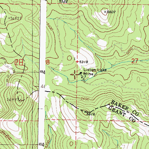 Topographic Map of Liston Lake Mine, OR